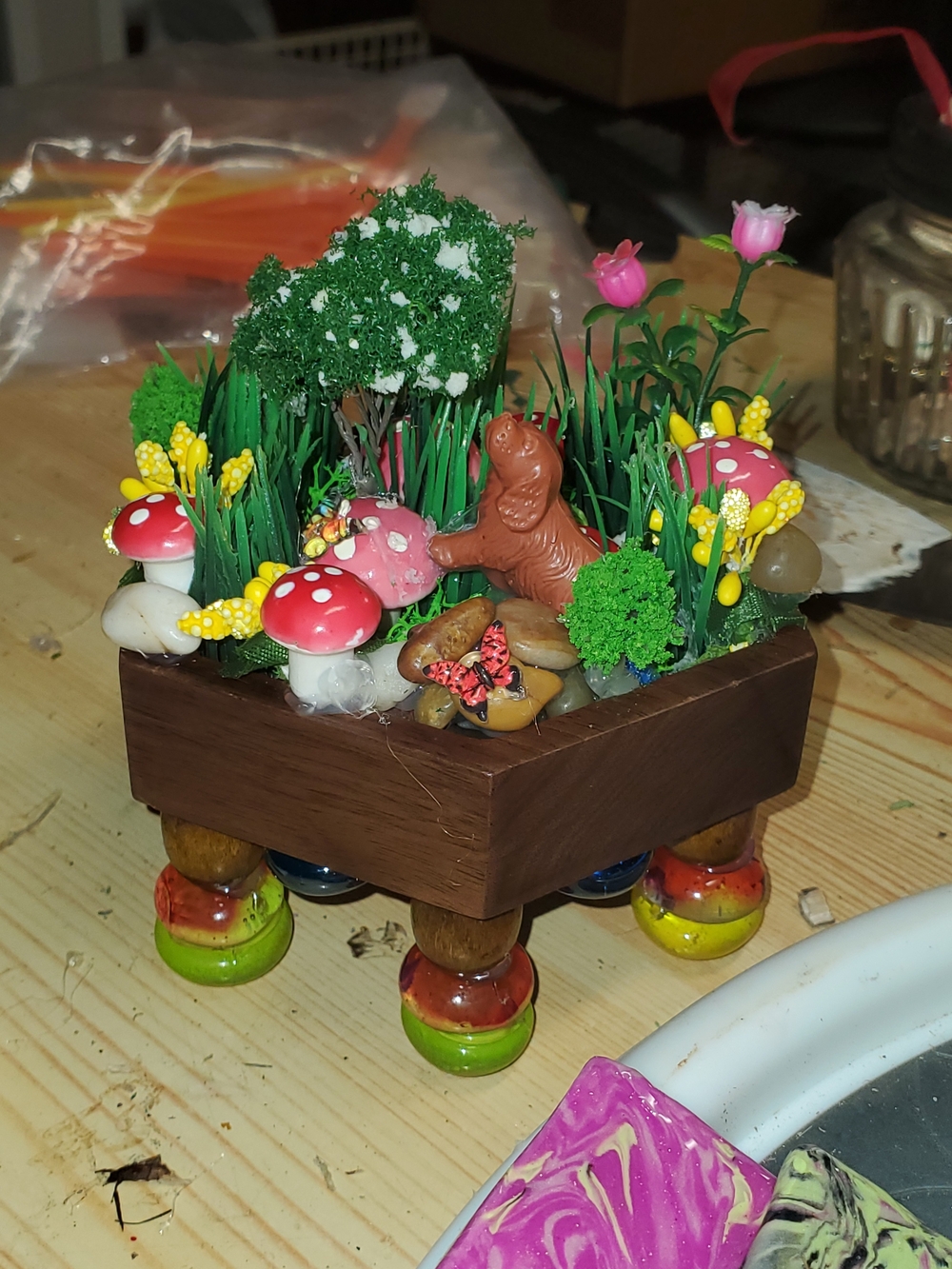 Mini Fairy Garden Playset with Pink Mushrooms & Green Foliage